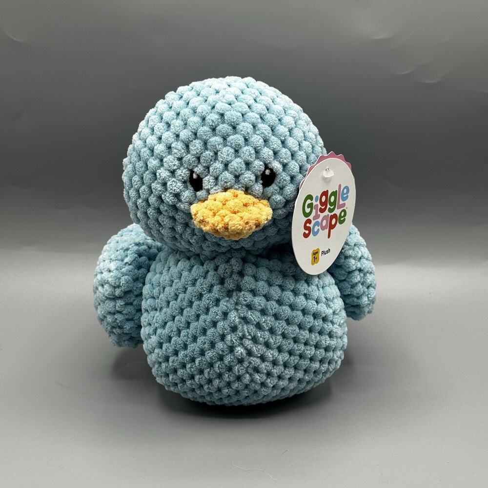 Gigglescape Blue Crochet Plush Duck Stuffed Animal 8” Terry Cloth Textured NEW
